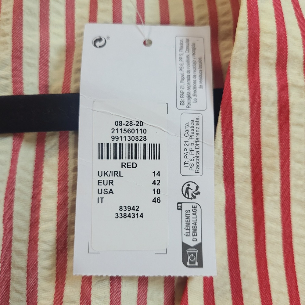 Primark Women Red Cream Striped V-Neck Puff Sleeve Maxi Dress Size 10 NEW - Picture 3 of 12